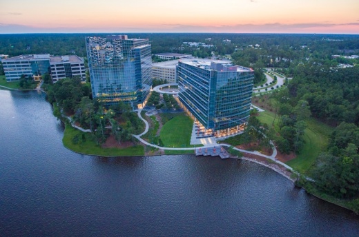 aerial view of office buildings