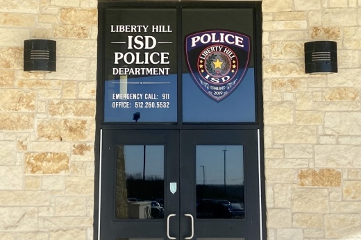 The entrance to Liberty Hill ISD's police department office at Liberty Hill High School