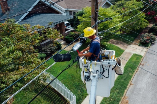 A man working on a power line