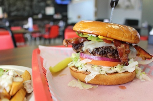 Old School Burger provides almost 20 different sandwich options, onion rings and fries with toppings such as blue cheese crumbles and crispy bits of bacon. (Asia Armour/Community Impact)