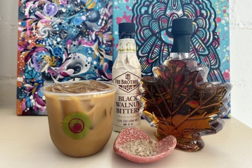Speciality latte “Fade Into You” is made with smoked maple syrup, black walnut bitters and black lava salt.