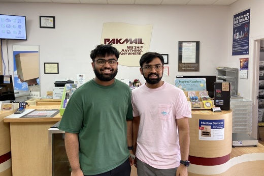 Pranay (left) and Karan Desai (right) are the new owners of Pak Mail on Wonder World Drive. (Sarah Hernandez/Community Impact)
