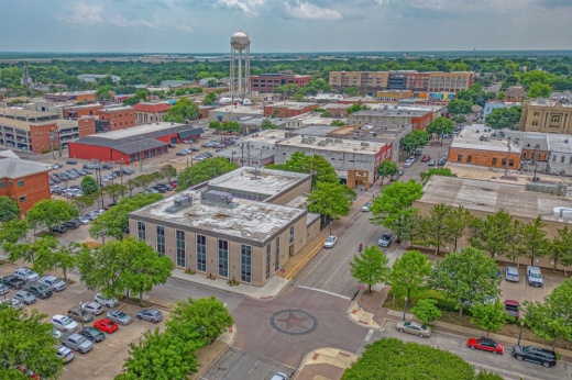 Aerial view of downtown McKinney and McKinney City Hall
