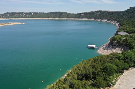 A drone shot of Lake Travis