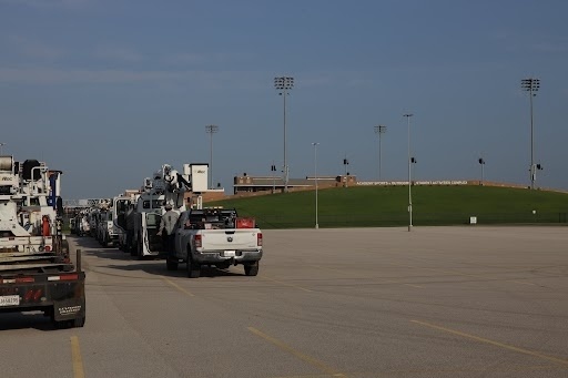 Katy ISD is among the Houston-area school districts to announce closures due to Hurricane Beryl. The district's Rhodes and Legacy Stadium parking lots are currently serving as a staging area for CenterPoint. (Courtesy Katy ISD)