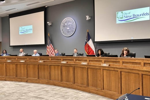 New Braunfels city council members at a July 8 meeting. (Shaheryar Khan/Community Impact)
