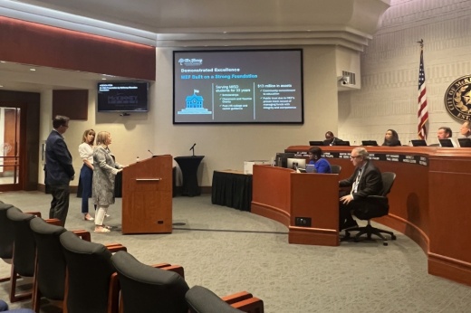 McKinney Education Foundation representatives speaking to McKinney City Council members