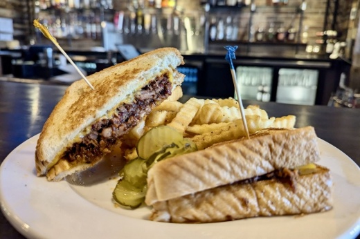 A barbecue brisket grilled cheese on Texas toast.