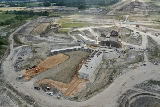 Photo of reservoir under construction in July