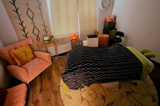 Chairs and table in massage room