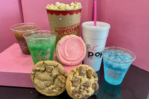 An image of cookies and beverages offered at Pop Drinks