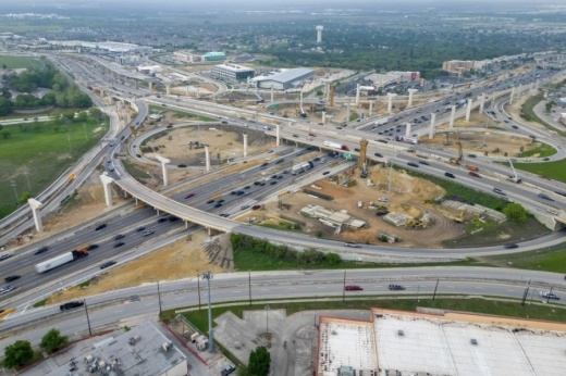 A series of entrance ramps, main highway lanes and frontage roads will close for various construction projects. (Dragon Drone Services/Community Impact)