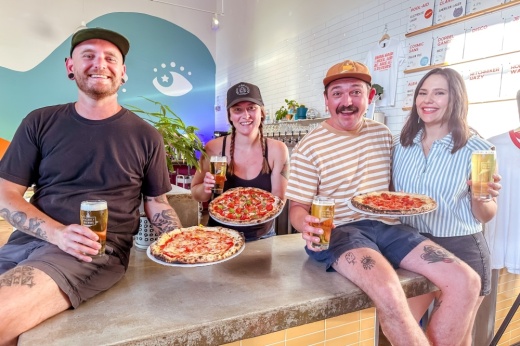 Good Vibrations Pizza Company, owned by Austin and Megan Smith (left), opened inside Vacancy Brewing, owned by Brent and Sara Watson. (Courtesy Vacancy Brewing)