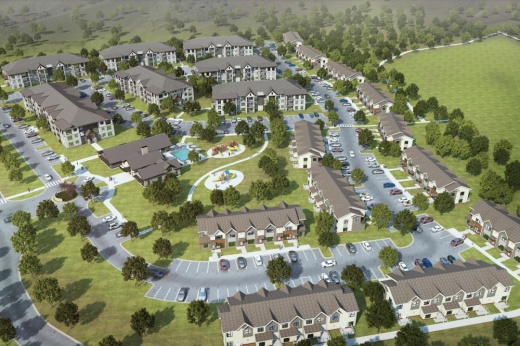 A rendering of a future apartment complex