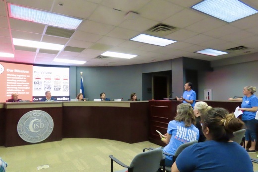 The Coppell ISD board of trustees in session