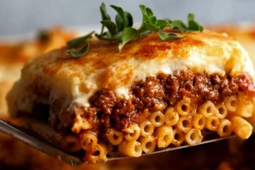 A layered pasta dish is shown.