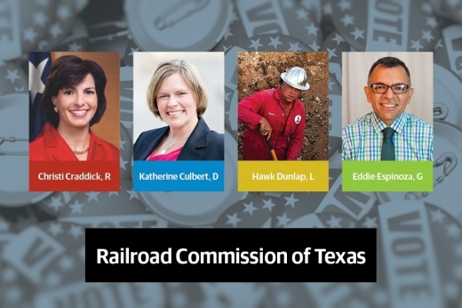 headshots of 4 candidates running for Railroad commissioner