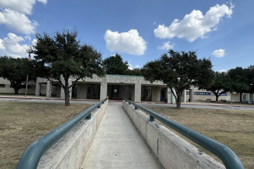 image shows entrance to school