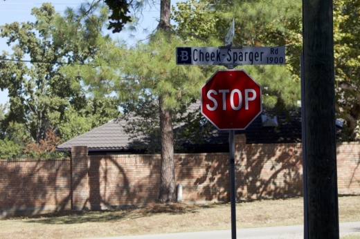 Stop sign on Cheek-Sparger Road