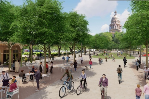 City of Austin officials discussed plans for the reconstruction of Congress Avenue into four block of public plaza space near the state Capitol. (Rendering courtesy city of Austin)