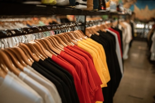 Rack of colorful t-shirts
