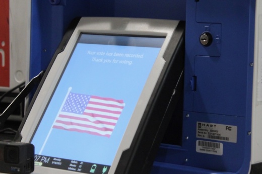 A voting machine in Harris County.
