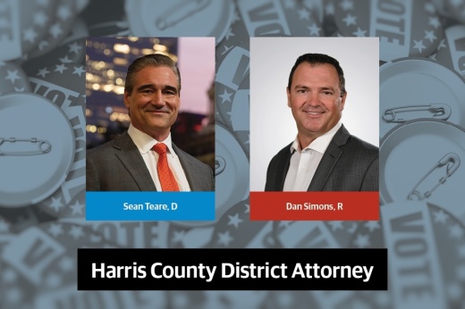 Democrat Sean Teare and Republican Dan Simons are both running in the race for Harris County district attorney in the Nov. 5 election. (Graphic by Jesus Verastegui/Community Impact)