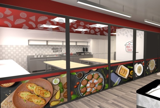 An image of the window inside the storefront where customers can see food being prepared.