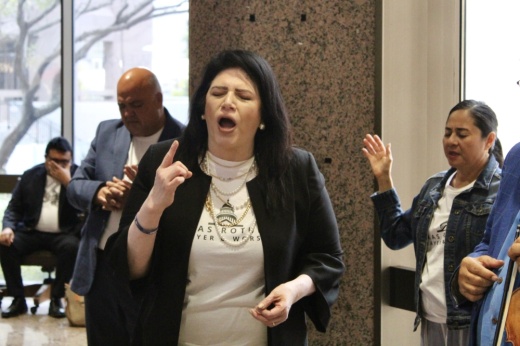 Martha Fierro speaks to members of Texas Rotunda Prayer and Worship Nov. 18 in Austin.