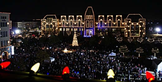 a light show at Christmas in the Square in Frisco