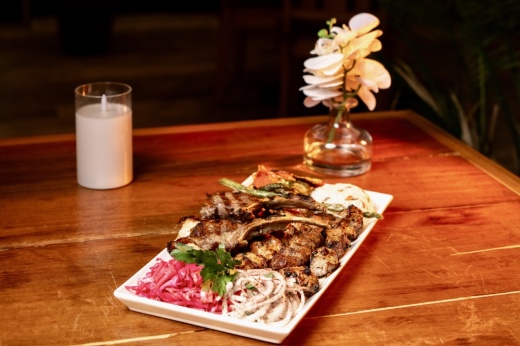 The yucca mixed grill includes lamb chops, chicken kulbasti, lamb skewers, chicken adana, adana kebabs, vegetables and rice. (Courtesy Yucca Grill)