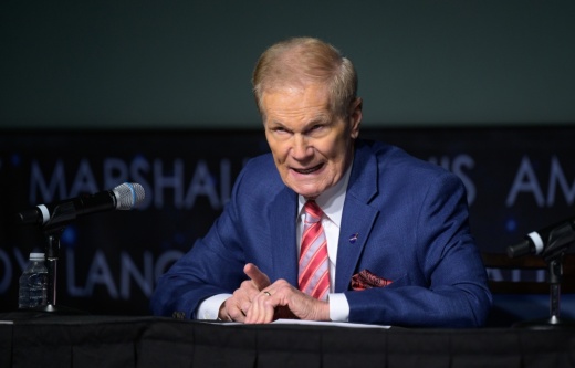NASA Administrator Bill Nelson, left, gives remarks during an update on NASA's Artemis campaign, Thursday, Dec. 5, 2024, at the NASA Headquarters Mary W. Jackson Building in Washington. (Courtesy NASA/Bill Ingalls)