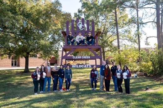 Students in a construction class at Clear Creek High School built a record-breaking adirondack chair and unveiled it in a ribbon cutting ceremony on Dec. 6. (Courtesy Clear Creek ISD)