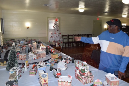 Dock Jackson shows off his large Christmas town display.