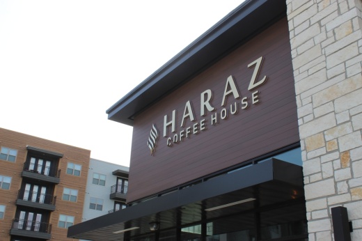 Image of Haraz Coffee House sign at The Realm at Castle Hills in Lewisville.