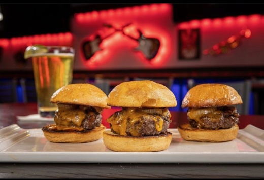 Revel Patio Grill sliders and a beer