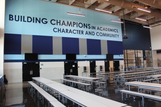The interior of the Legacy Ranch High School cafeteria