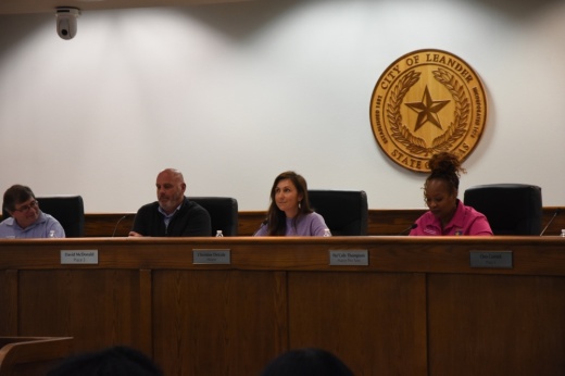 The Leander Mayor and City Council members sit on the dais at a Jan. 2 Leander City Council meeting.