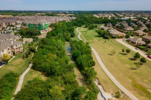 Aerial view of parkland and trails in McKinney