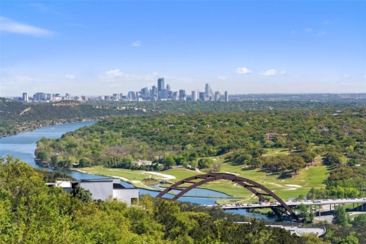 view of city of austin skyline from pennybacker bridge
