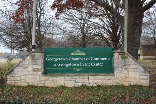 The Georgetown Chamber of Commerce sign outside their building in Georgetown.