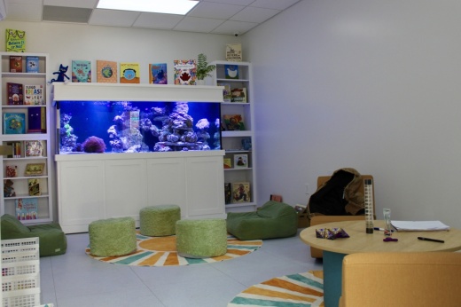 Abby's Learning Center in downtown Austin features a collection of sensory rooms, such as the reading room with an aquarium, that cater to the neurodiverse community. (Haley McLeod/Community Impact)