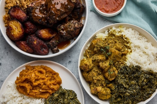 Caribbean food on a table