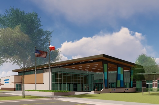 A rendering of the outside of a new justice center.