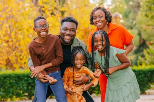 Pastor Rhema Ehiemere (second from left) will open The GoodLand Church this fall. Ehiemere and his family (pictured) live in the Sugar Land area. (Courtesy The GoodLand Church)