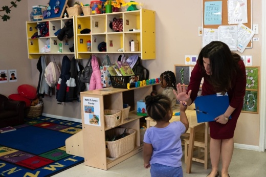 Precinct 4 Commissioner Lesley Briones visiting one of the county’s Early Reach sites in March, 2024.