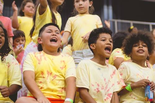 kids at a camp yelling