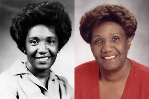 Two headshots are shown of Azie as a young woman and later in life.