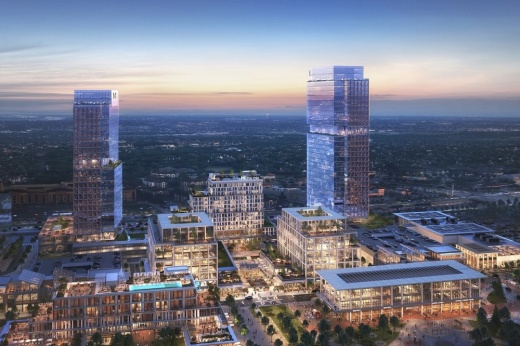 The Mix, previously known as “the hole” along the Dallas North Tollway, will include retail, residential and business spaces. (Rendering courtesy Arcadis)