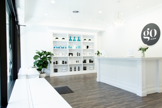 white shelves with tanning products on display